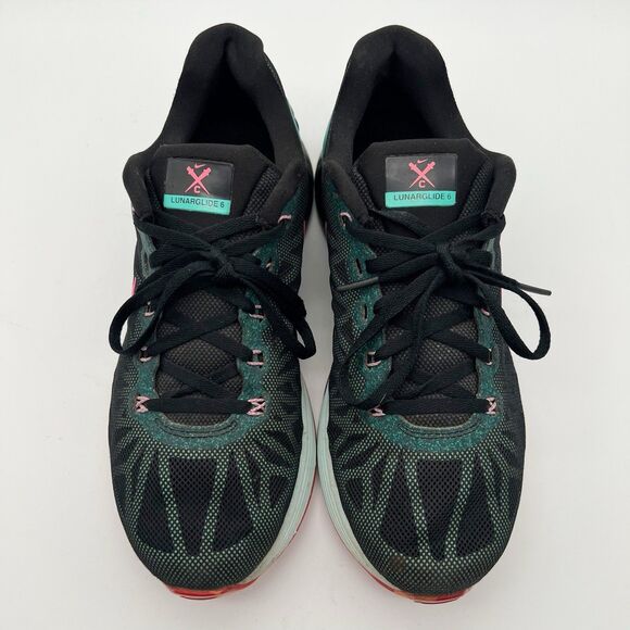 Nike Lunarglide 6 Women’s 8.5 Black Green Pink Running Shoe 654434-002 - Picture 3 of 14